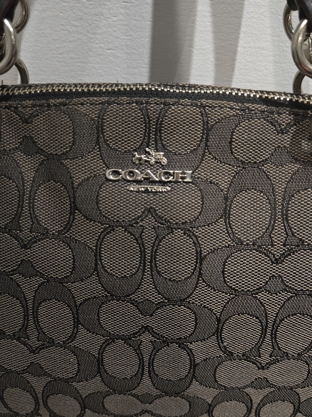 Coach Signature Small Kelsey Satchel Handbag Canvas Gray Black Purse Top Handles - Picture 2 of 16